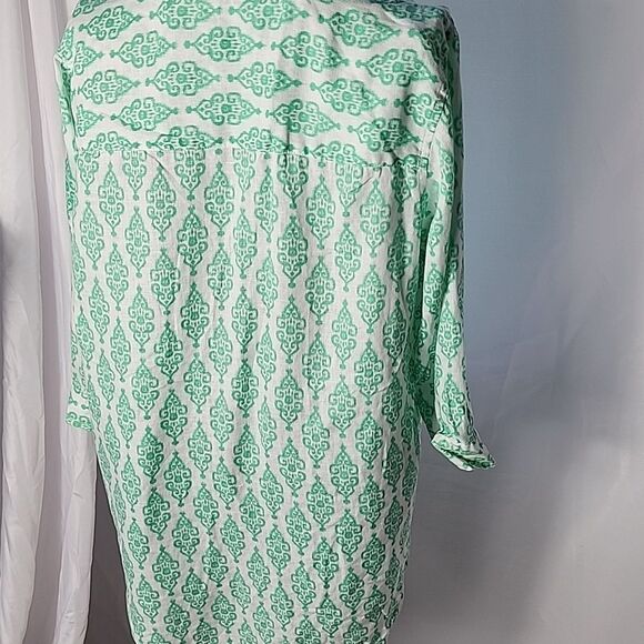 Linen Mint Green & White Summer Button Up Tunic 3/4 Sleeves - Picture 7 of 9